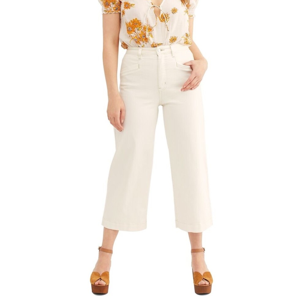 Free People Crvy White Lace Up Crop Jeans